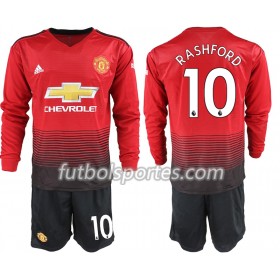 Camisetas Manchester United RASHFORD 10 Niño Primera Equipacion 2018/2019 Manga Larga